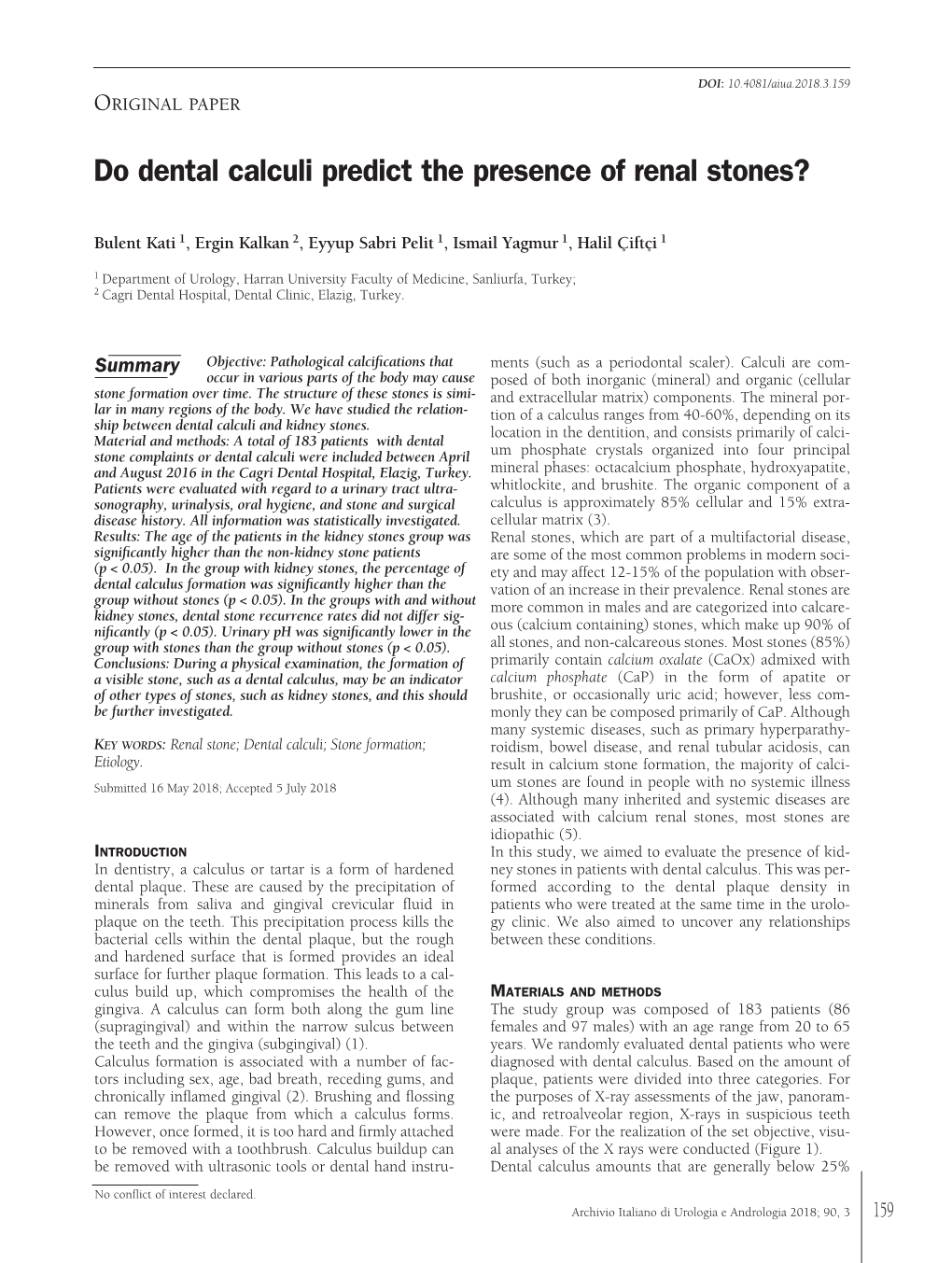 Do Dental Calculi Predict the Presence of Renal Stones?
