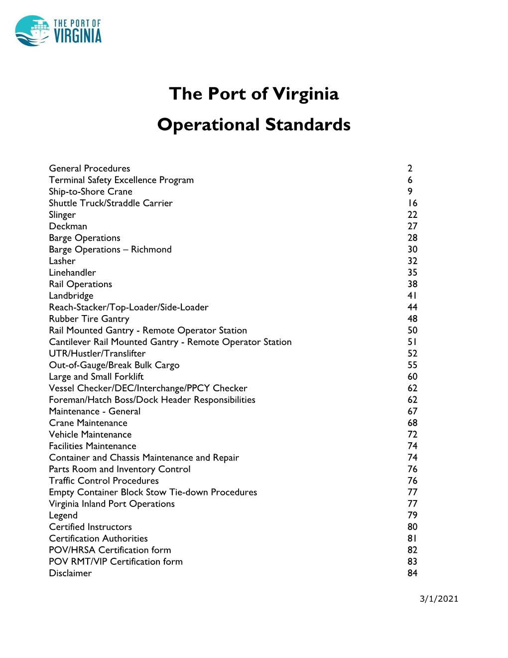 The Port of Virginia Operational Standards