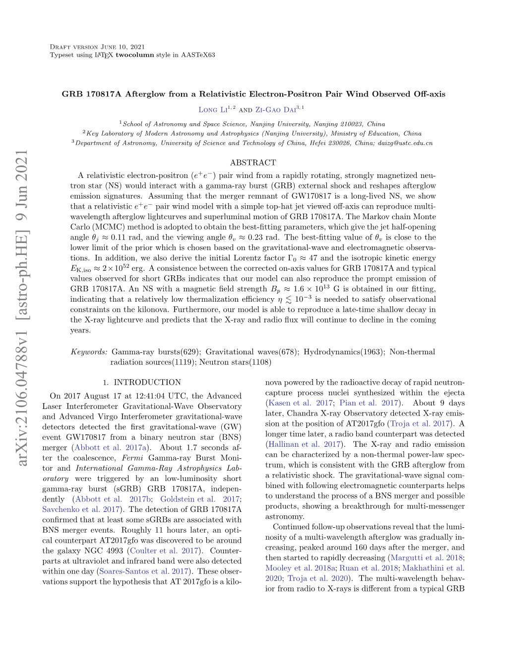 GRB 170817A Afterglow from a Relativistic Electron-Positron Pair