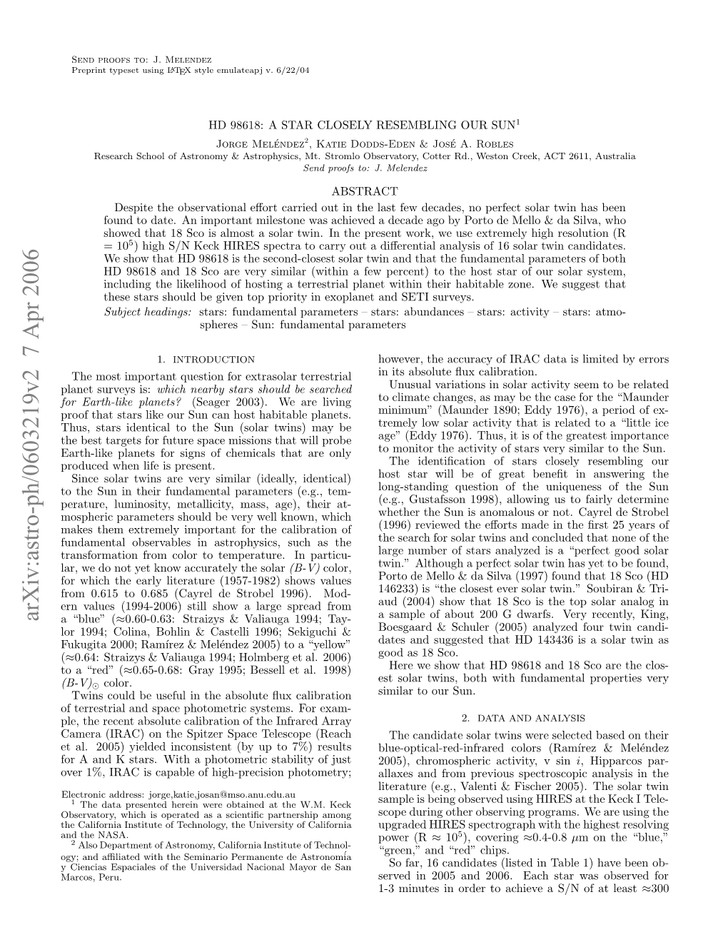 Arxiv:Astro-Ph/0603219V2 7 Apr 2006