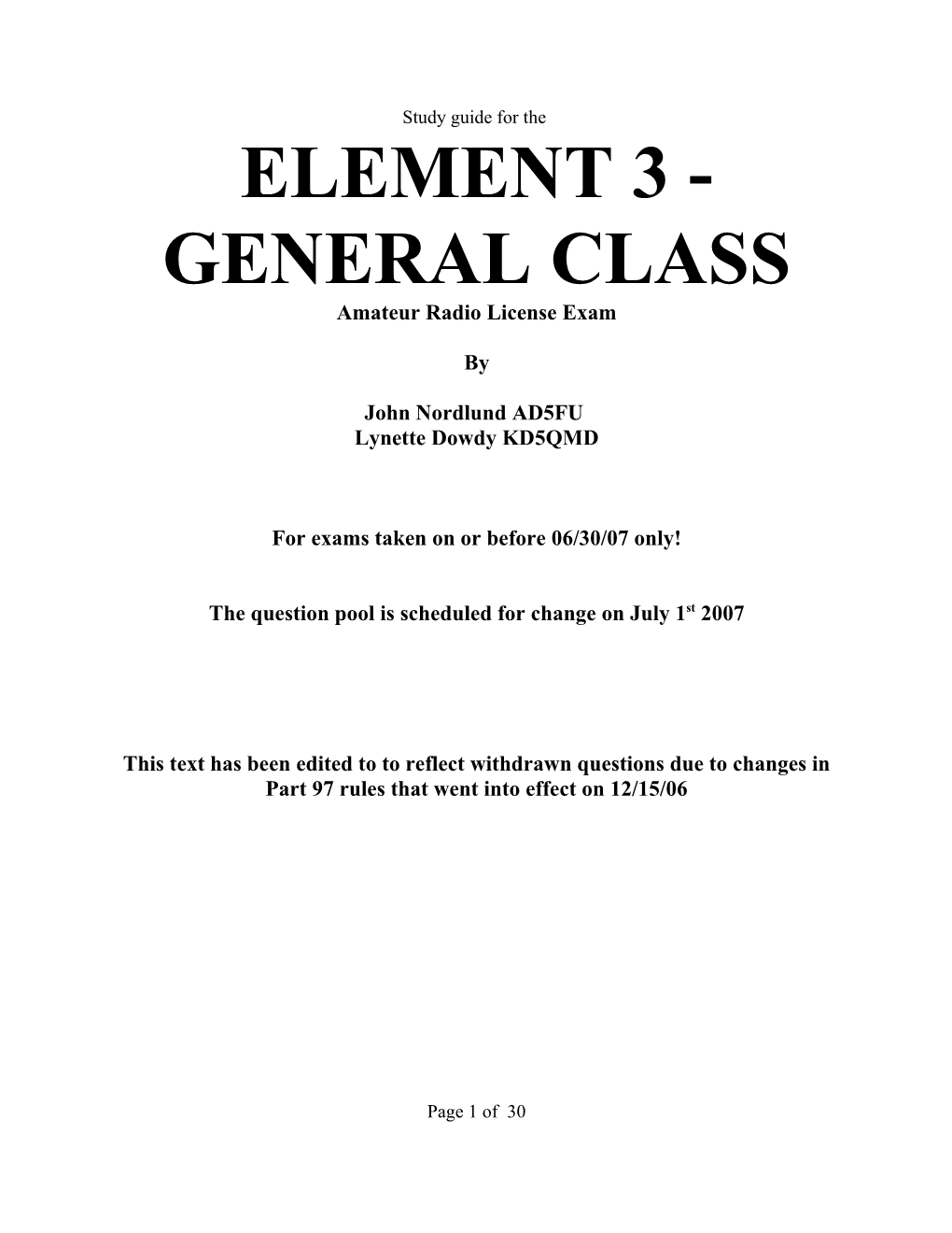 GENERAL CLASS Amateur Radio License Exam