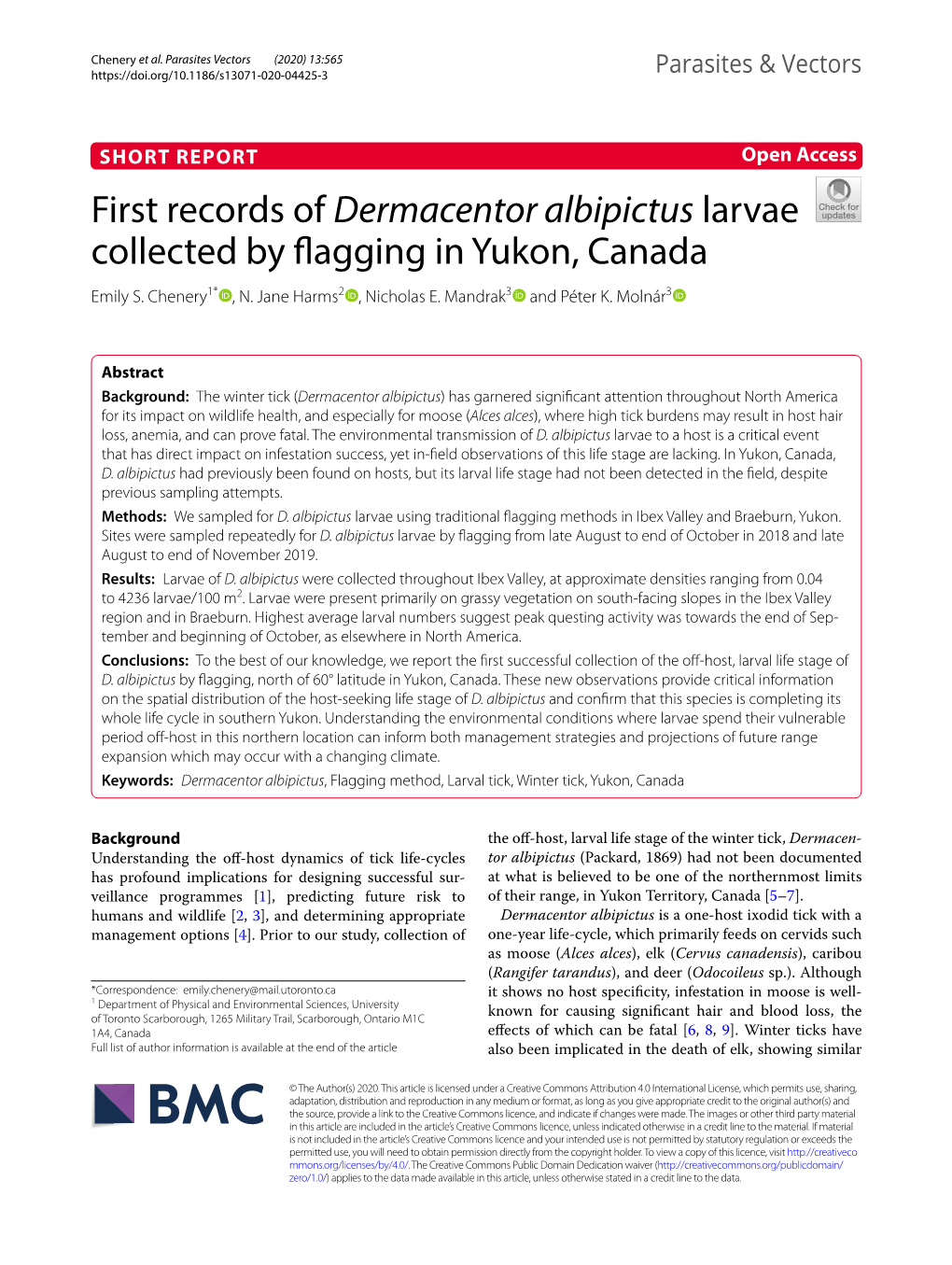 First Records of Dermacentor Albipictus Larvae Collected by Flagging in Yukon, Canada