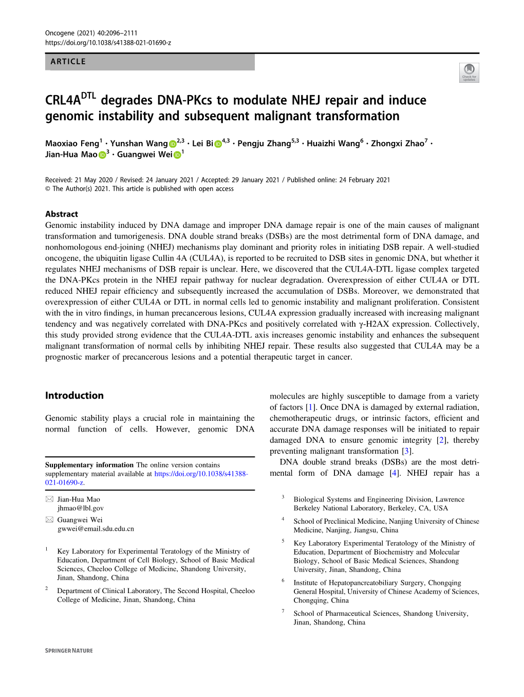 CRL4ADTL Degrades DNA-Pkcs to Modulate NHEJ Repair and Induce Genomic Instability and Subsequent Malignant Transformation