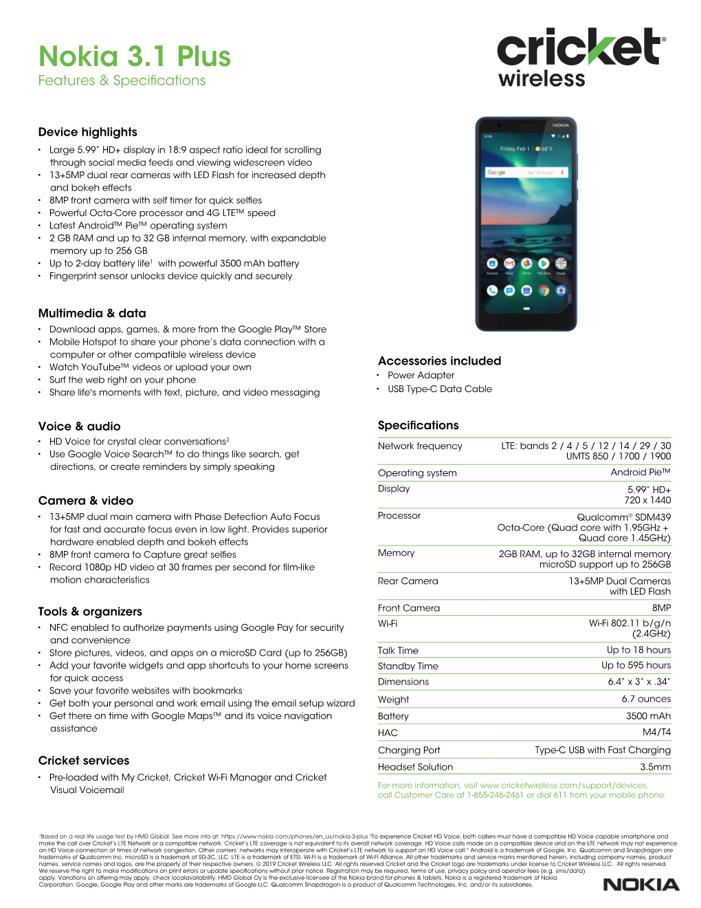 Nokia 3.1 Plus Spec Sheet