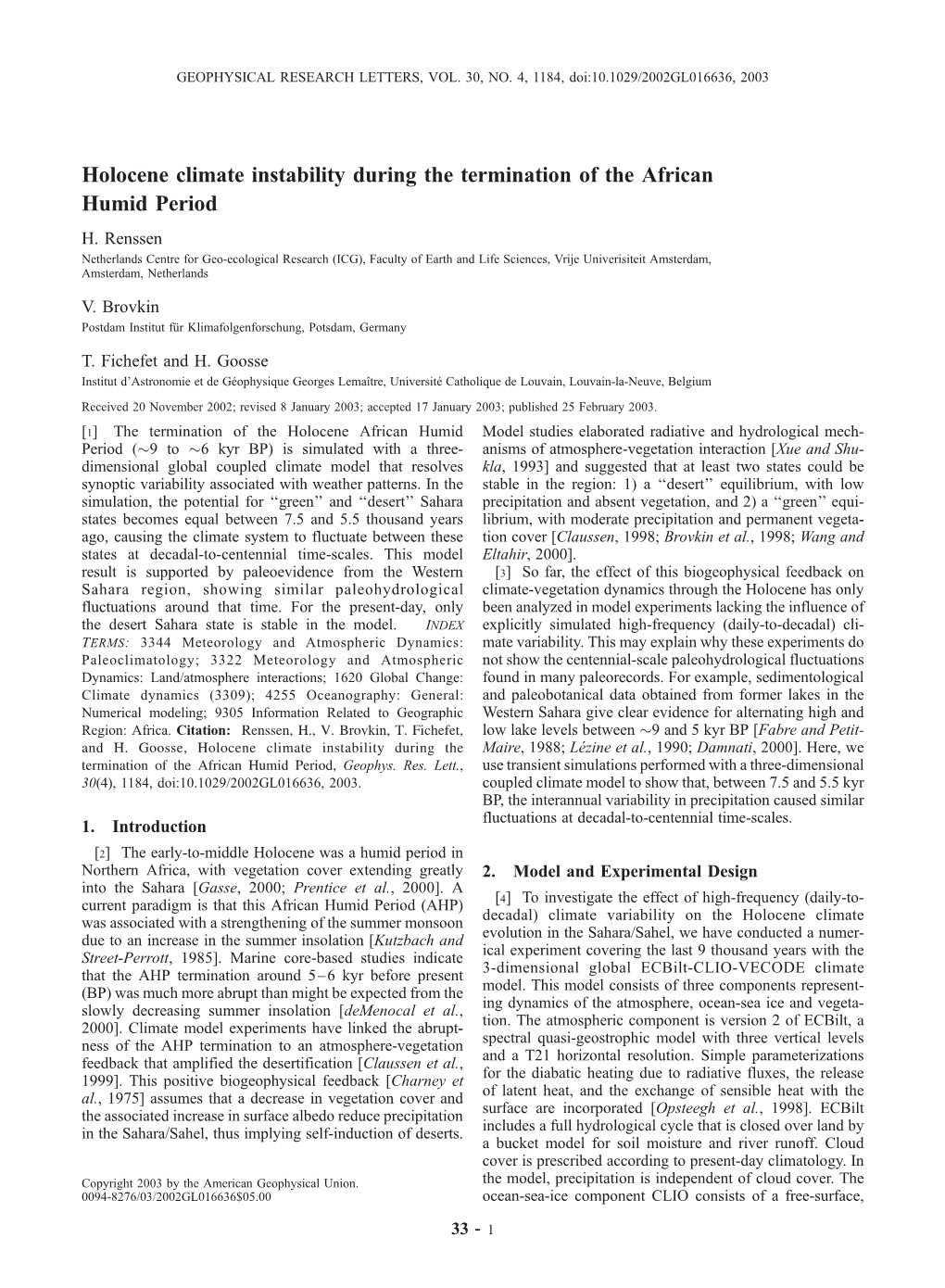 Holocene Climate Instability During the Termination of the African Humid Period H