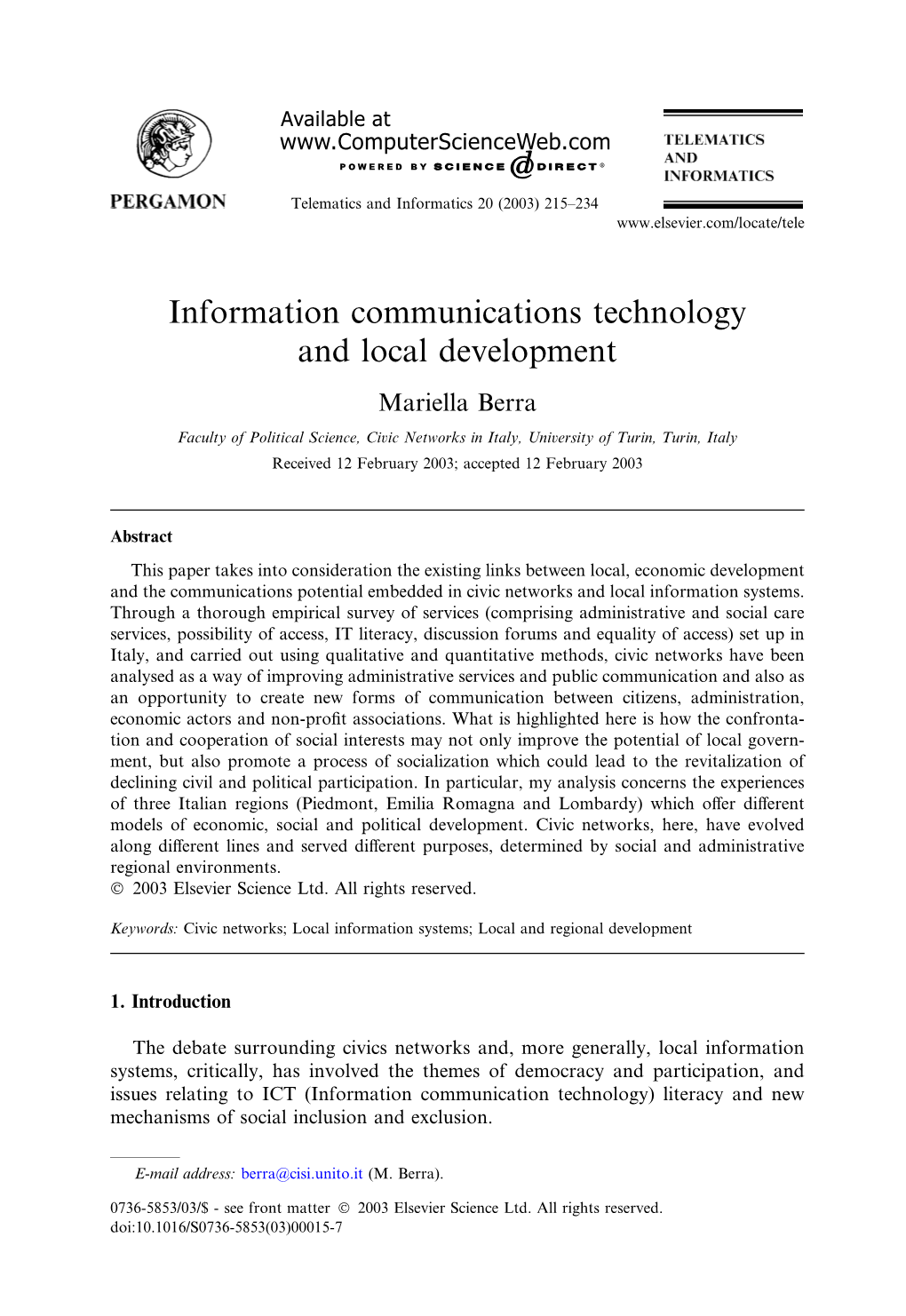 Information Communications Technology and Local Development