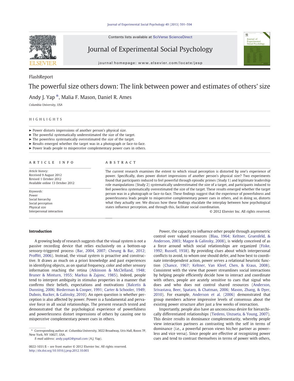 Journal of Experimental Social Psychology 49 (2013) 591–594