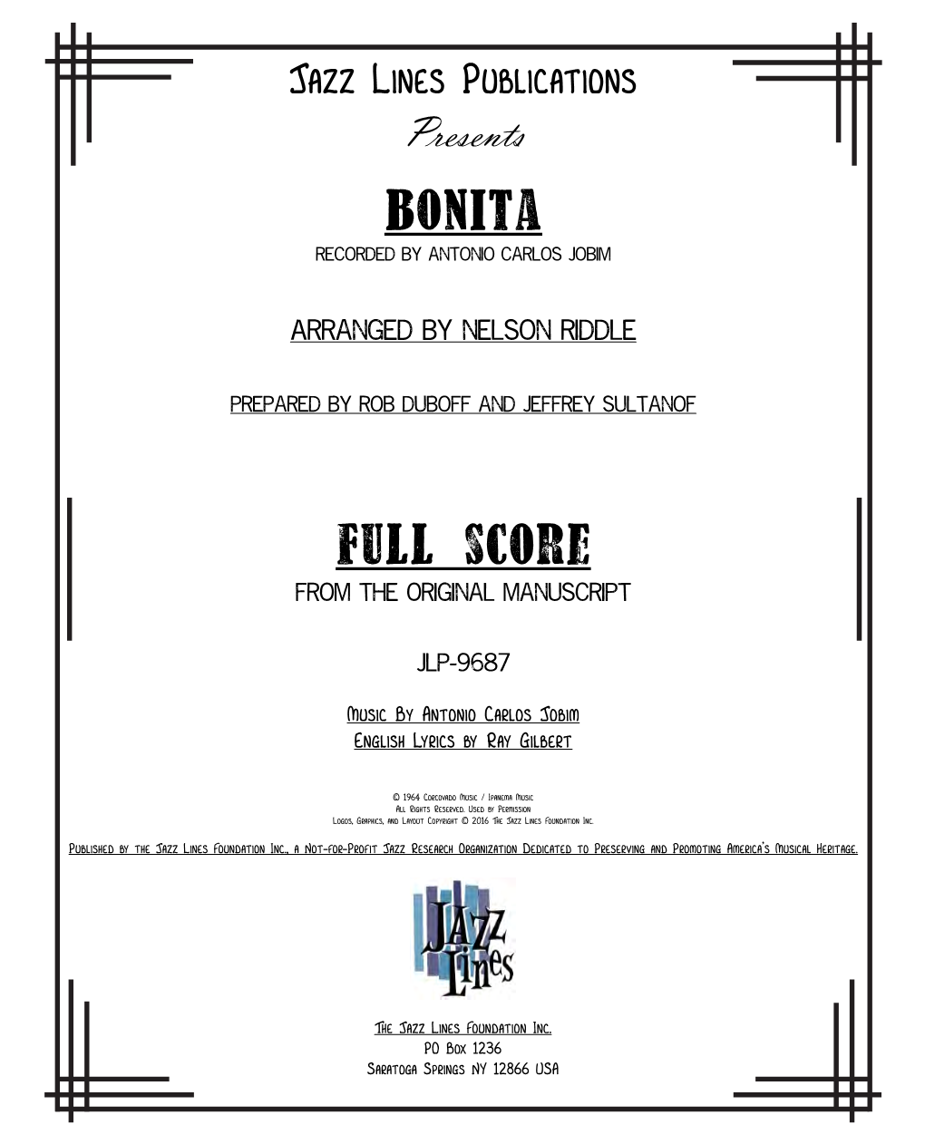Jazz Lines Publications Presents Bonita Recorded by Antonio Carlos Jobim