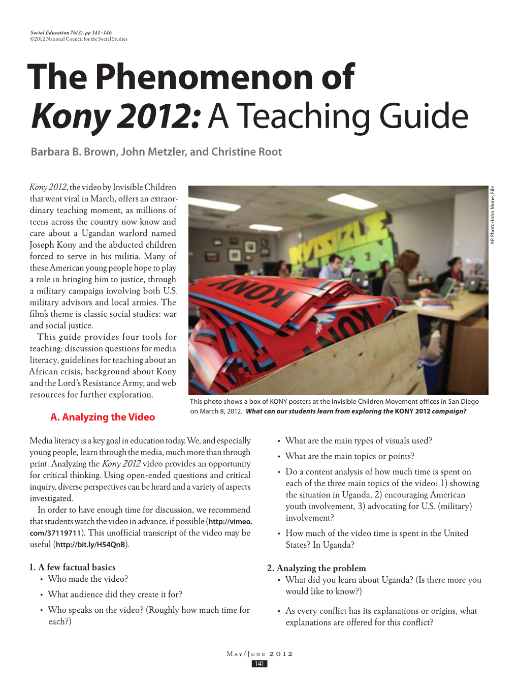 The Phenomenon of Kony 2012: a Teaching Guide Barbara B