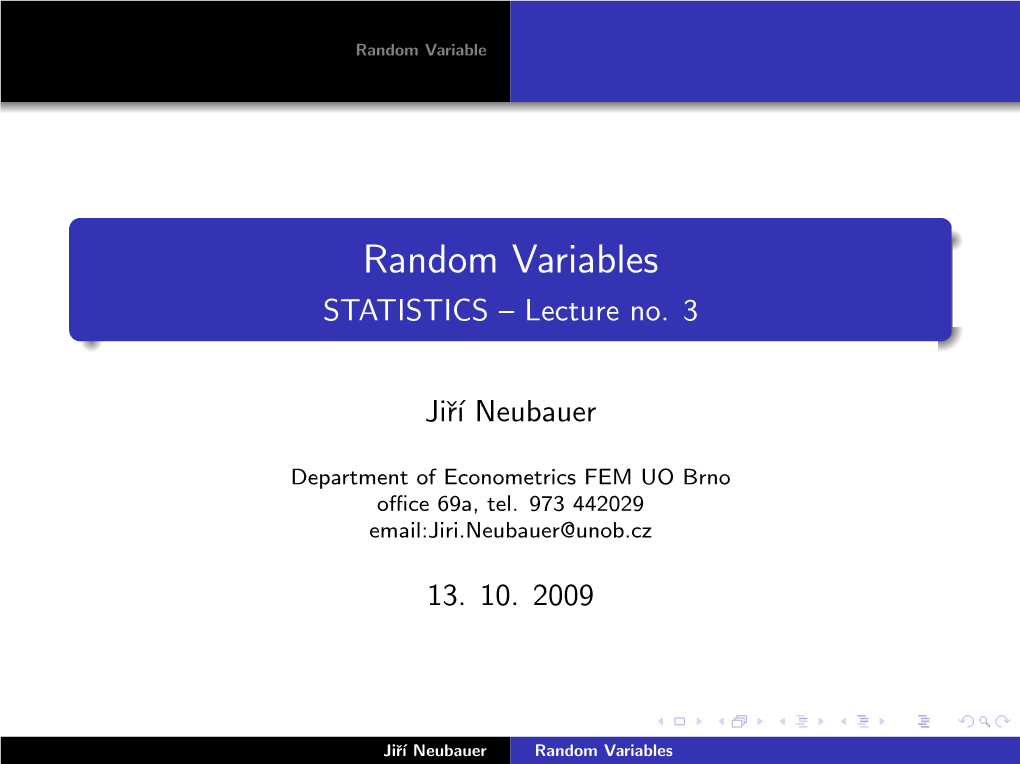 Random Variables STATISTICS – Lecture No