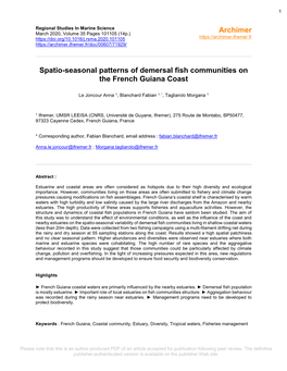 Spatio-Seasonal Patterns of Demersal Fish Communities on the French Guiana Coast