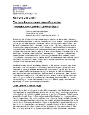 Goo Goo Goo Joob!: the John Lennon/James Joyce Connection Through Lewis Carroll’S “Looking-Glass”
