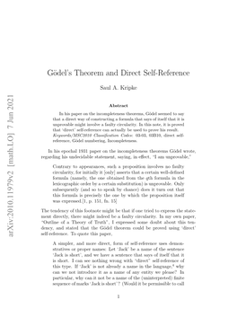 7 Jun 2021 Gödel's Theorem and Direct Self-Reference