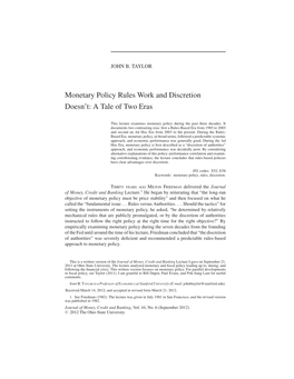 Monetary Policy Rules Work and Discretion Doesnt: a Tale of Two Eras