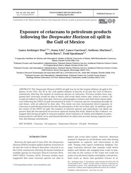 Exposure of Cetaceans to Petroleum Products Following the Deepwater Horizon Oil Spill in the Gulf of Mexico