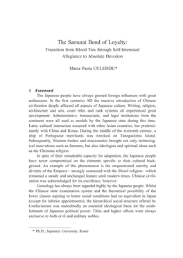 The Samurai Bond of Loyalty: Transition from Blood Ties Through Self-Interested Allegiance to Absolute Devotion