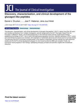 Discovery, Characterization, and Clinical Development of the Glucagon-Like Peptides