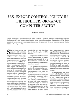 Us Export Control Policy in the High Performance Computer Sector