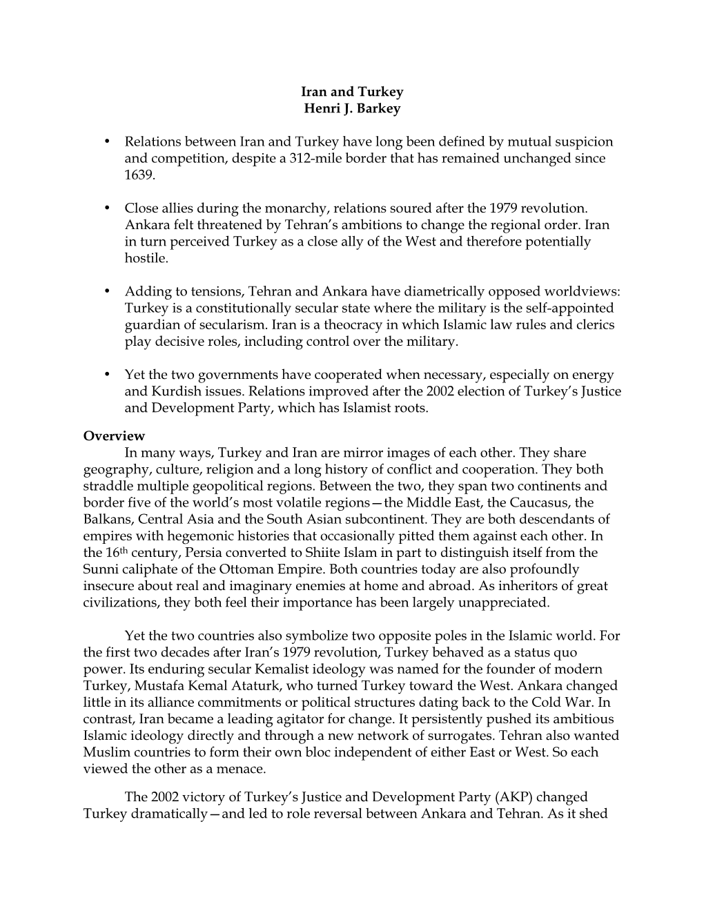 Iran and Turkey Henri J. Barkey • Relations Between Iran and Turkey