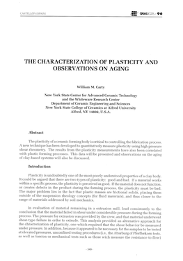 The Characterization of Plasticity and Observations Onaging