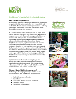 City Harvest's Healthy Neighborhoods Initiative