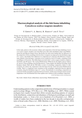 Macroecological Analysis of the Fish Fauna Inhabiting Cymodocea Nodosa Seagrass Meadows