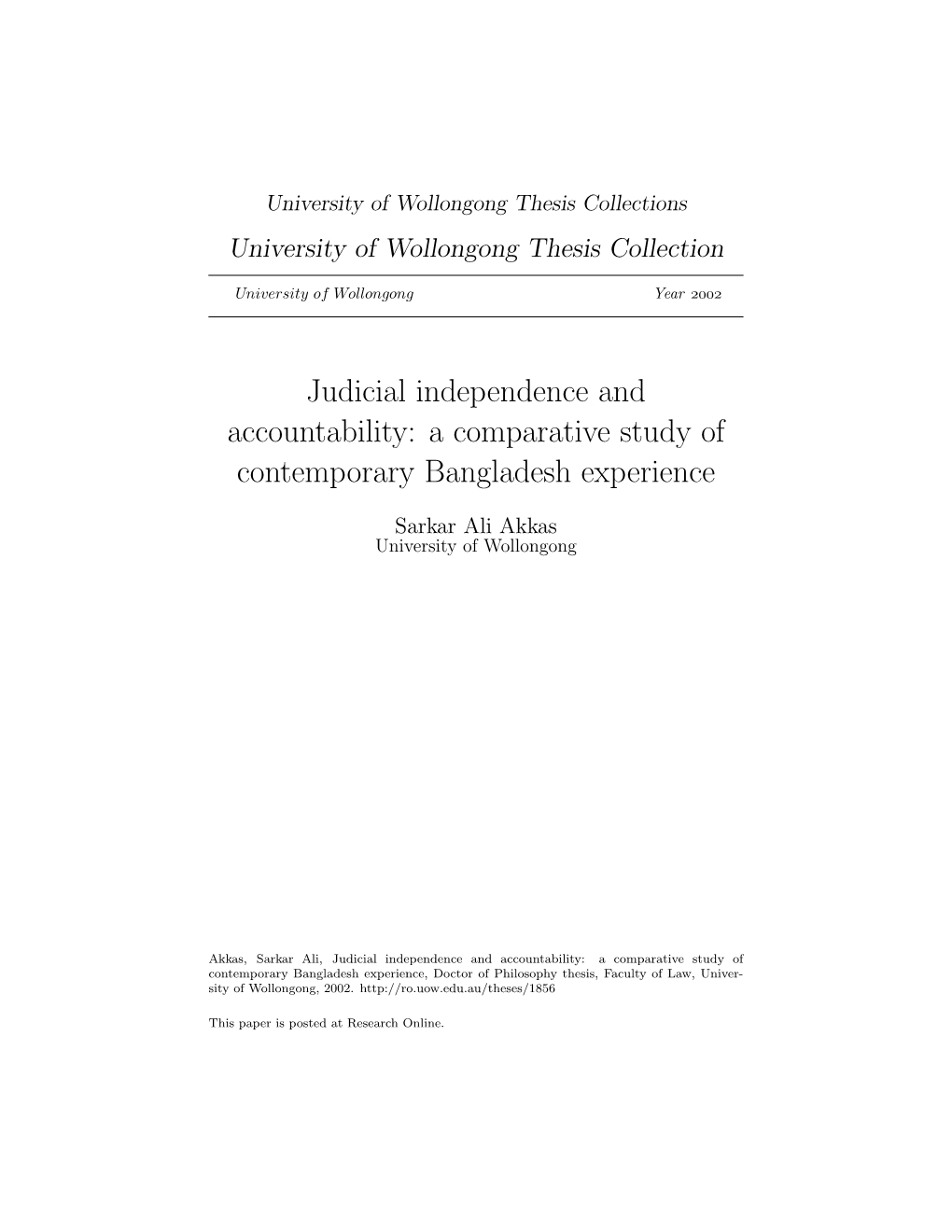 Judicial Independence and Accountability: a Comparative Study of Contemporary Bangladesh Experience