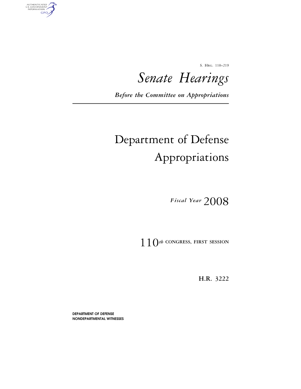 Senate Hearings Before the Committee on Appropriations