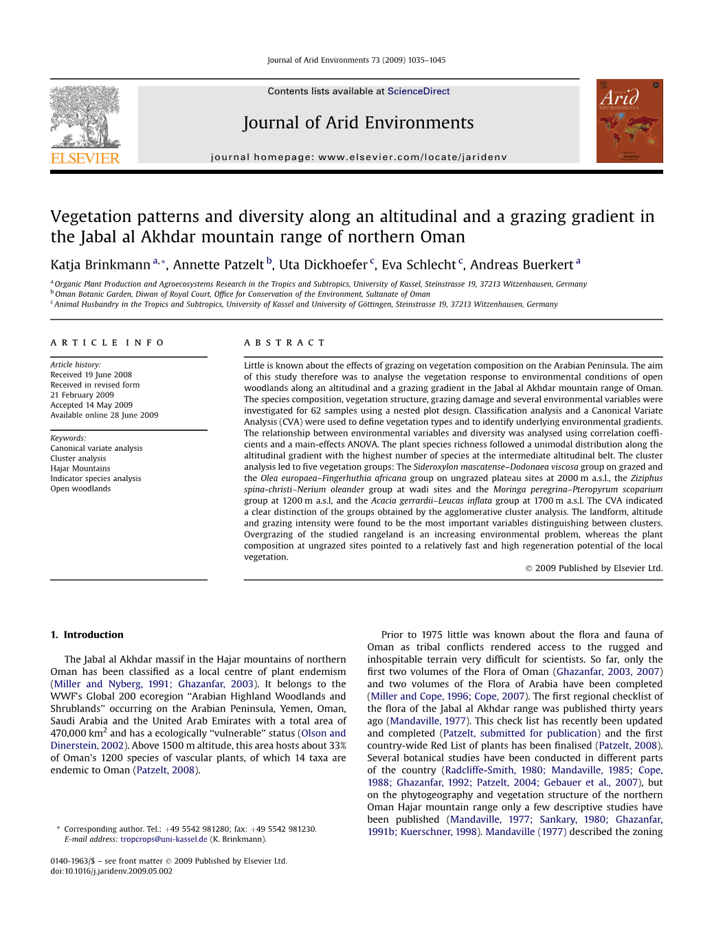 Vegetation Patterns and Diversity Along an Altitudinal and a Grazing Gradient in the Jabal Al Akhdar Mountain Range of Northern Oman