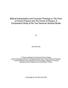 Biblical Interpretation and Covenant Theology in the Form of Church Prayers and the Forme of Prayers: a Comparative Study of the Two Genevan Worship Books