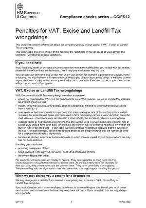 Penalties for VAT, Excise and Landfill Tax Wrongdoings