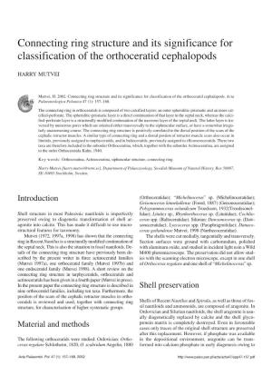 Connecting Ring Structure and Its Significance for Classification of the Orthoceratid Cephalopods