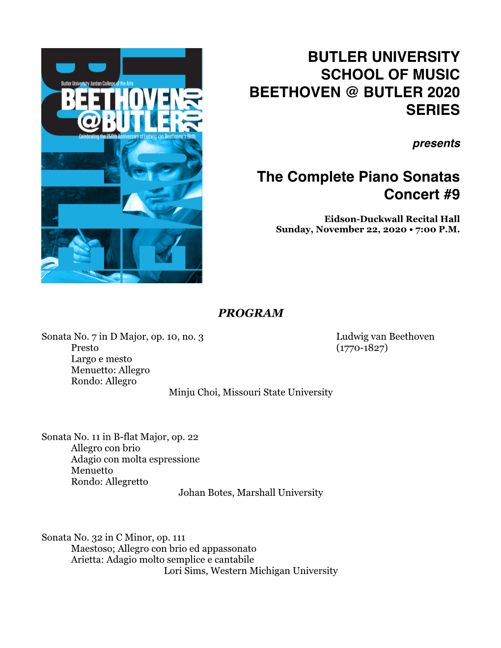 Butler University School of Music Beethoven @ Butler 2020 Series