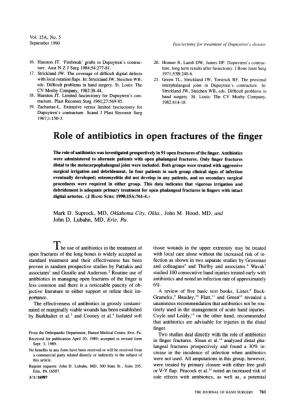 Role of Antibiotics in Open Fractures of the Finger