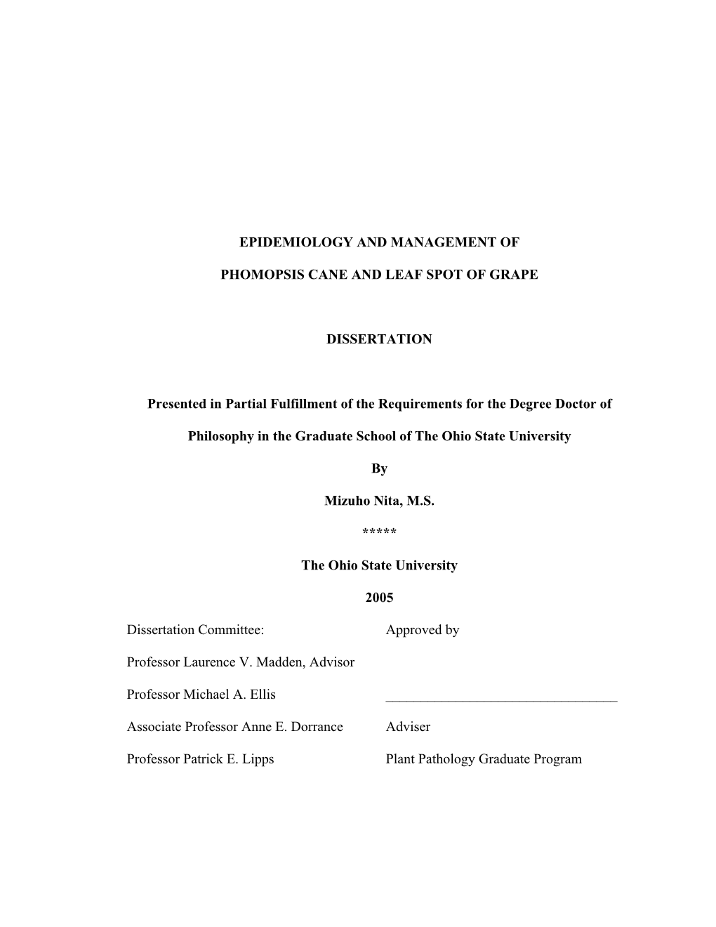 Epidemiology and Management of Phomopsis Cane and Leaf