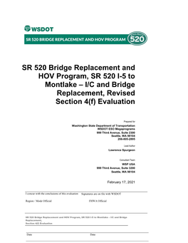 SR 520 Bridge Replacement and HOV Program 2021 Section 4F Update for Portage Bay Bridge and Roanoke Lid Project