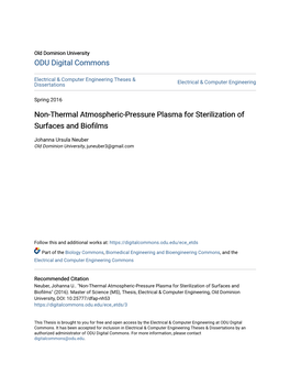 Non-Thermal Atmospheric-Pressure Plasma for Sterilization of Surfaces and Biofilms