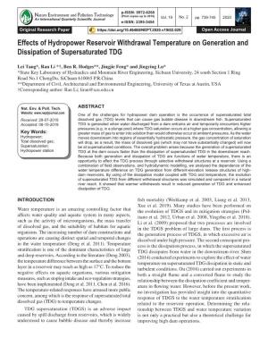 Effects of Hydropower Reservoir Withdrawal Temperature on Generation and Dissipation of Supersaturated TDG