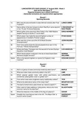 Week 4 Quiz Set by Hest Bank ‘C’ Required Answers Are in BOLD CAPITALS (Generally Forenames Are Required Where Appropriate)