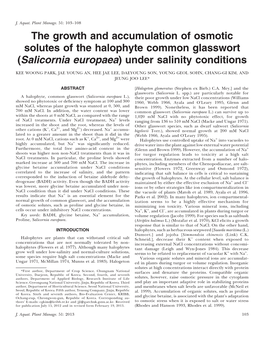 Salicornia Europaea) Under Salinity Conditions
