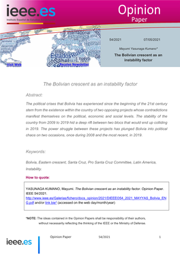 The Bolivian Crescent As an Instability Factor Visit Web Receive Newsletter