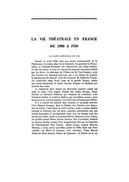 La Vie Theatrale En France De 1900 a 1950 433