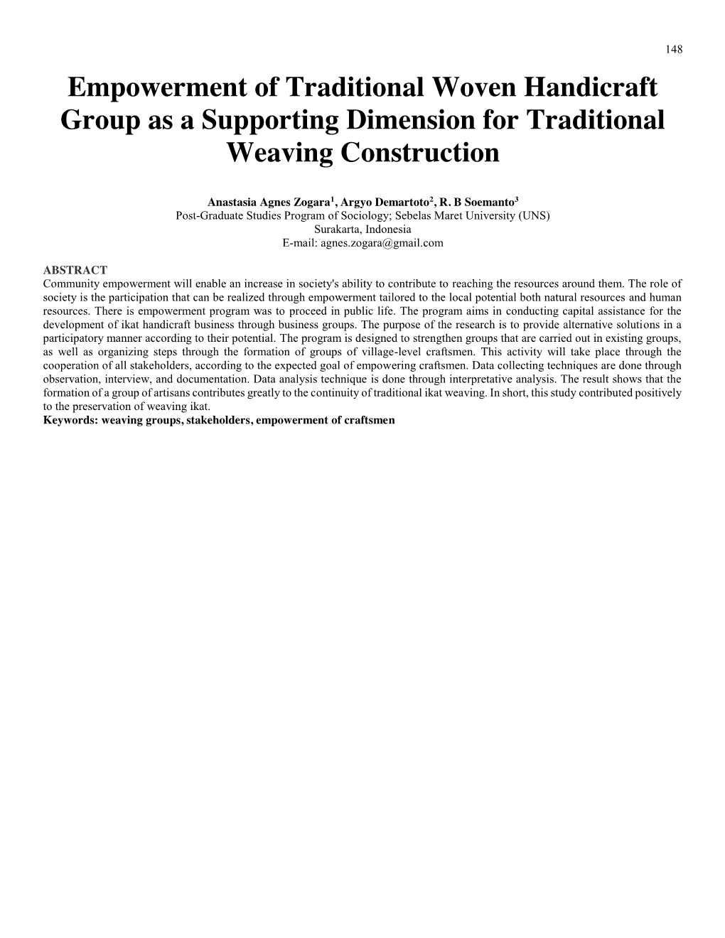 Empowerment of Traditional Woven Handicraft Group As a Supporting Dimension for Traditional Weaving Construction