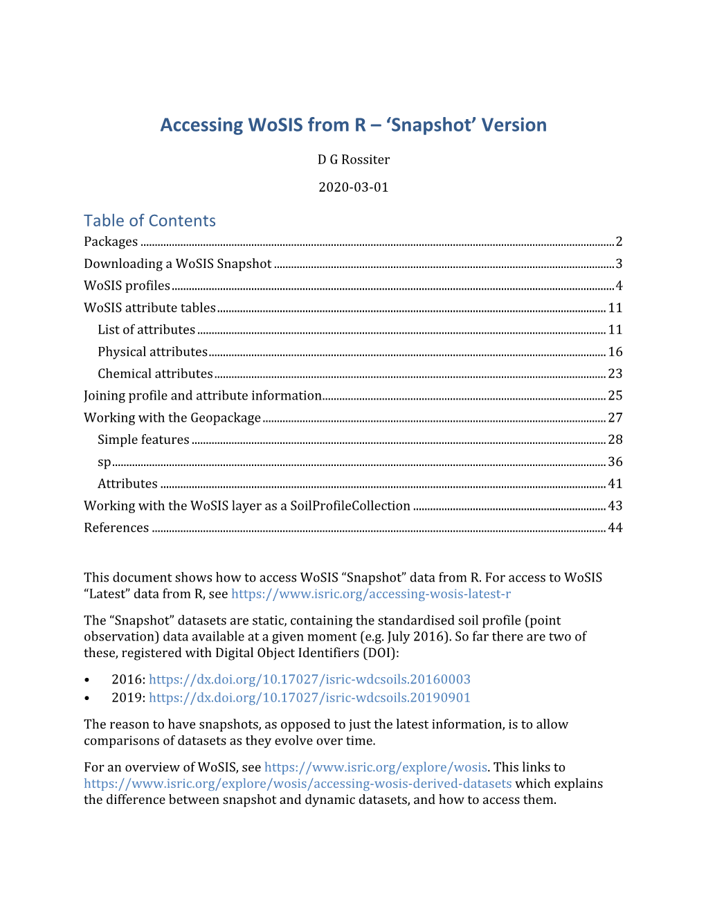 Accessing Wosis from R – 'Snapshot' Version