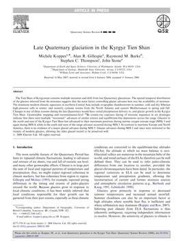 Late Quaternary Glaciation in the Kyrgyz Tien Shan