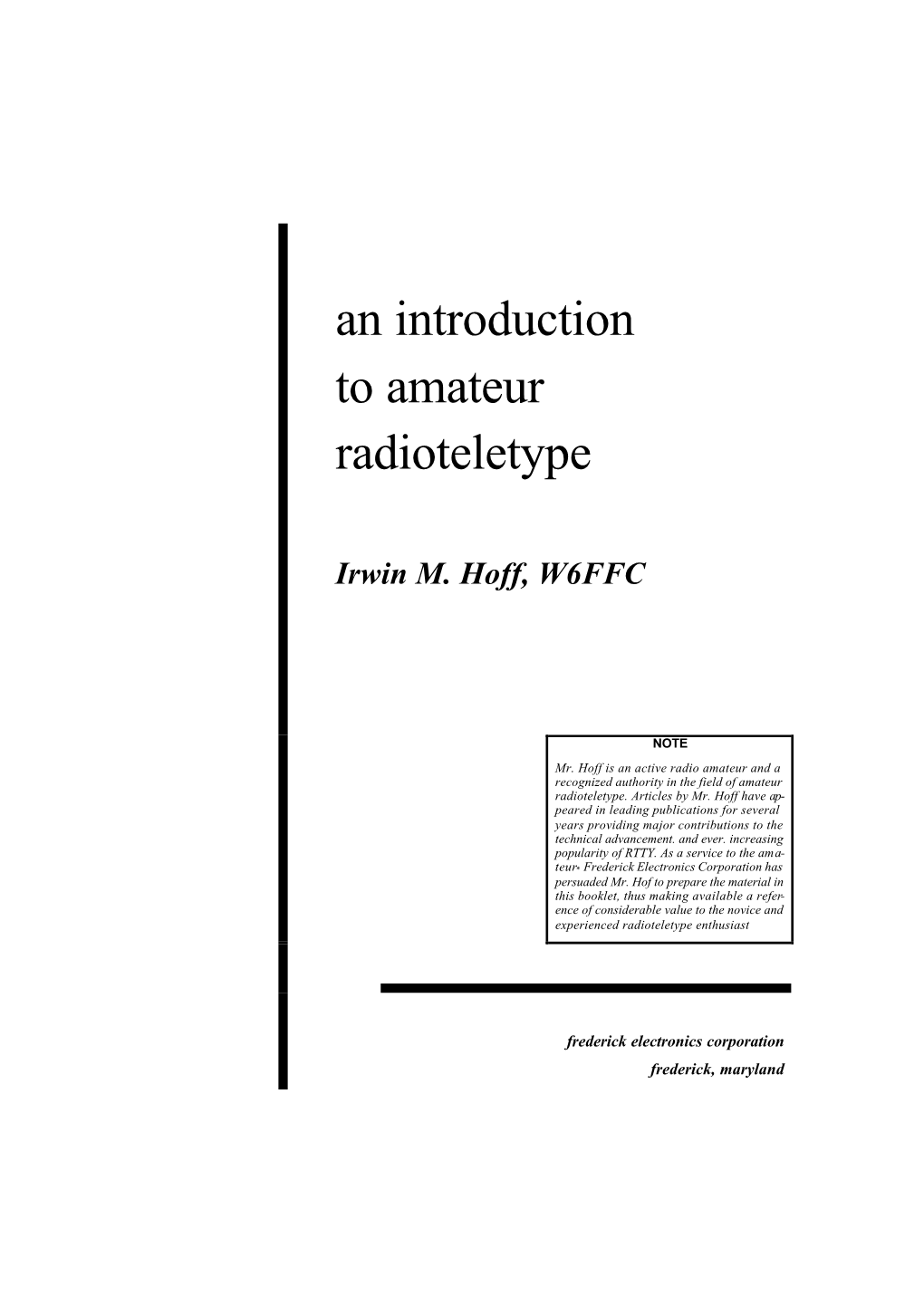 An Introduction to Amateur Radioteletype