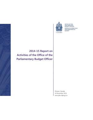 2014-15 Report on Activities of the Office of the Parliamentary Budget Officer
