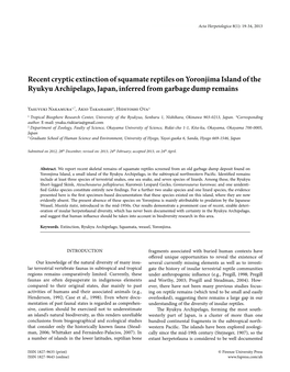 Recent Cryptic Extinction of Squamate Reptiles on Yoronjima Island of the Ryukyu Archipelago, Japan, Inferred from Garbage Dump Remains