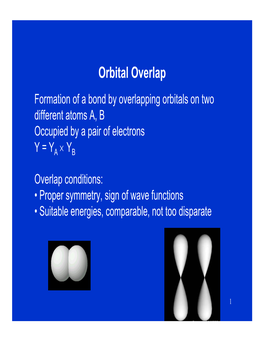 Orbital Overlap Formation of a Bond by Overlapping Orbitals on Two Different Atoms A, B Occupied by a Pair of Electrons