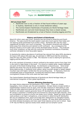Topic 14: RAINFORESTS
